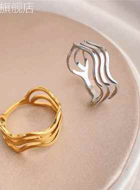 欧美ins线条感开口戒指钛钢指环女高保色现货叠戴通勤手饰