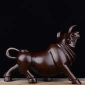 木雕摆件牛气冲天实木头雕刻家居客厅装 饰动物生肖十二生肖牛礼品