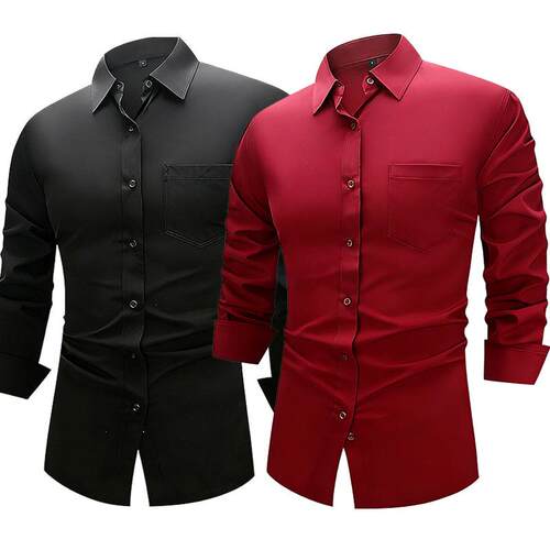 Dress Shirt Elegant Polyester Mens Slim Fit Olive Green
