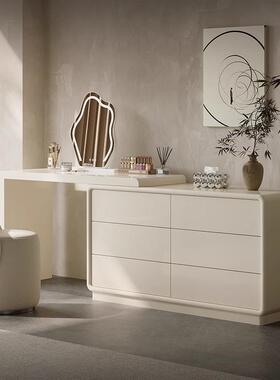 式梦鹿T油1法奶风实木梳妆台斗床柜一体女生72891卧室化妆柜尾收