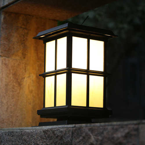 太阳能门柱庭院灯简约新中式LED防水户外别墅围墙花园家用柱头灯