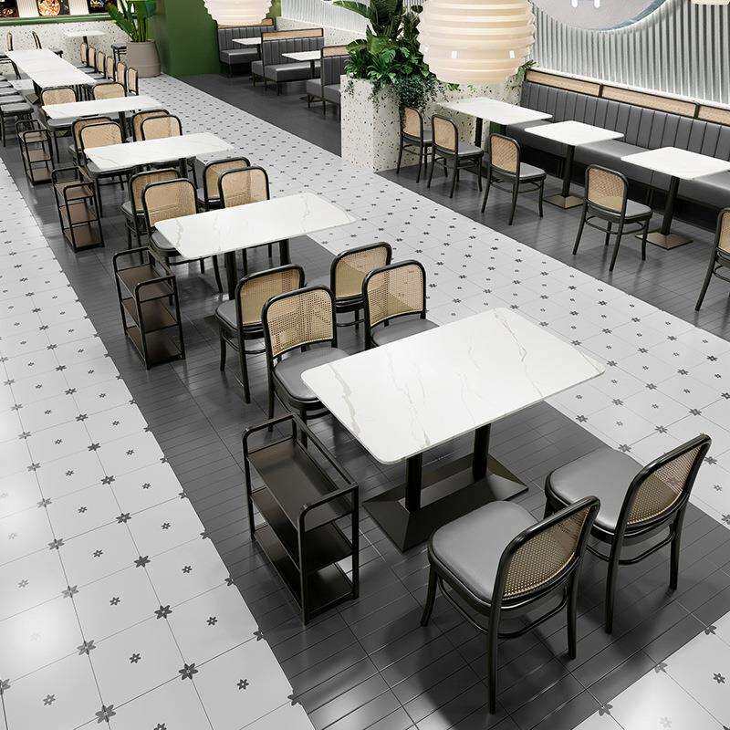 茶楼卡座沙发餐厅桌椅实木凳子小吃面馆餐饮奶茶甜品店组合圆桌