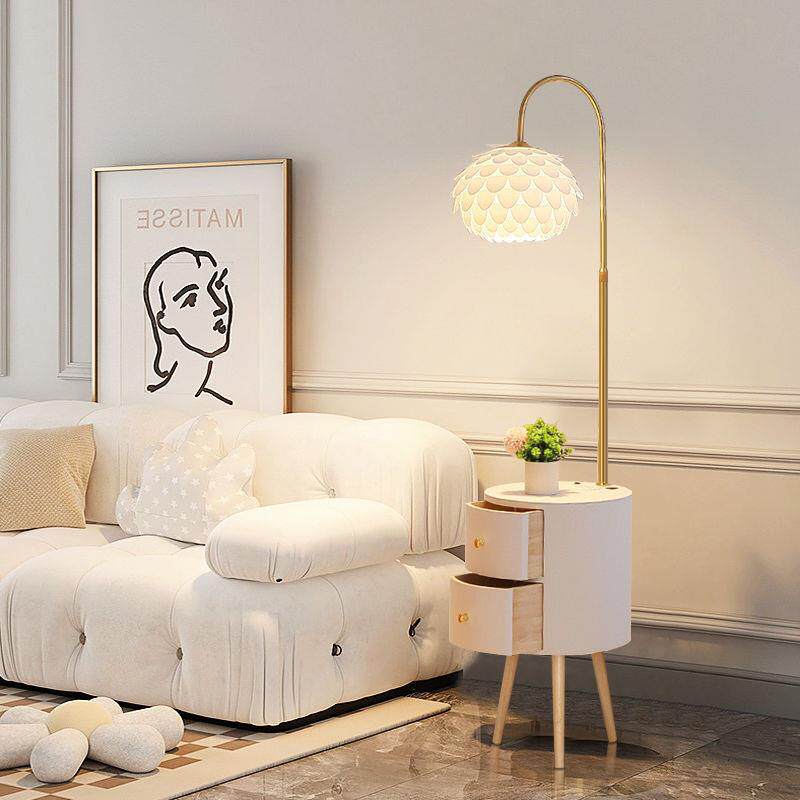 奶油风卧室床头柜台灯一体客厅沙发旁边的落地灯高颜值茶几带灯