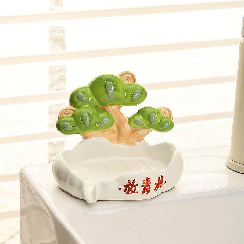 新款直销陶瓷放青松肥皂盒沥水家用卫生间洗澡香皂盒台面皂碟托置