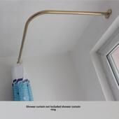 浴帘杆金色直角L加厚304试衣间弧形U浴室杆淋浴房扇形打孔杆洗澡