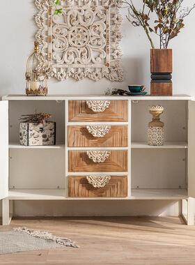 美式复古大容量餐边工厂新品卧室收纳柜子柜花雕木双A1579A1门玄