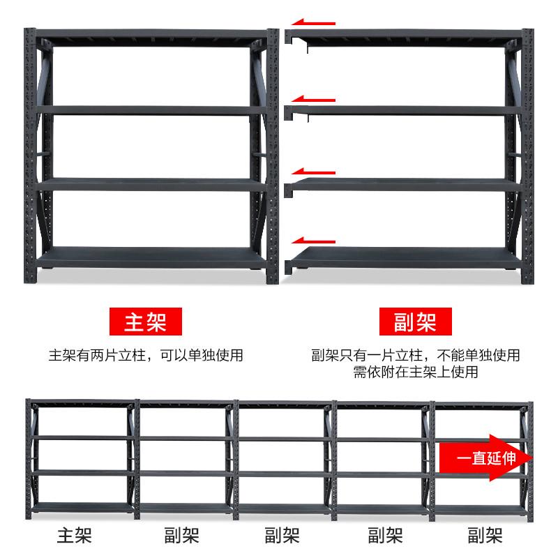 仓库货架黑色家用置物架多层架子库房铁架储物架磨砂黑仓储货架