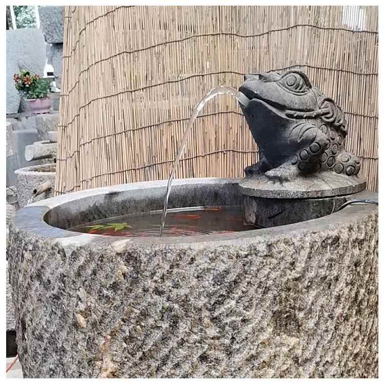 石雕水缸制作旧石流水组石槽鱼缸摆件室内景观流水石槽摆件