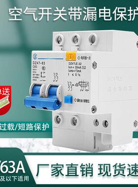 正品 电力漏电开关2P63A DZ47LE 双极空气开关带漏电保护器C45