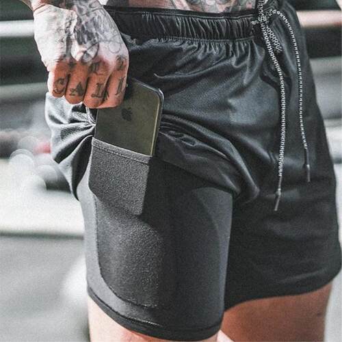 Double layer shorts men's compression fitness training