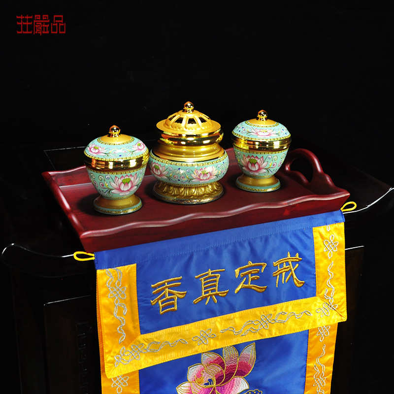 戒定真香香炉香粉盅托盘套装刺绣品家用盘龙迳达九天摆件三件套