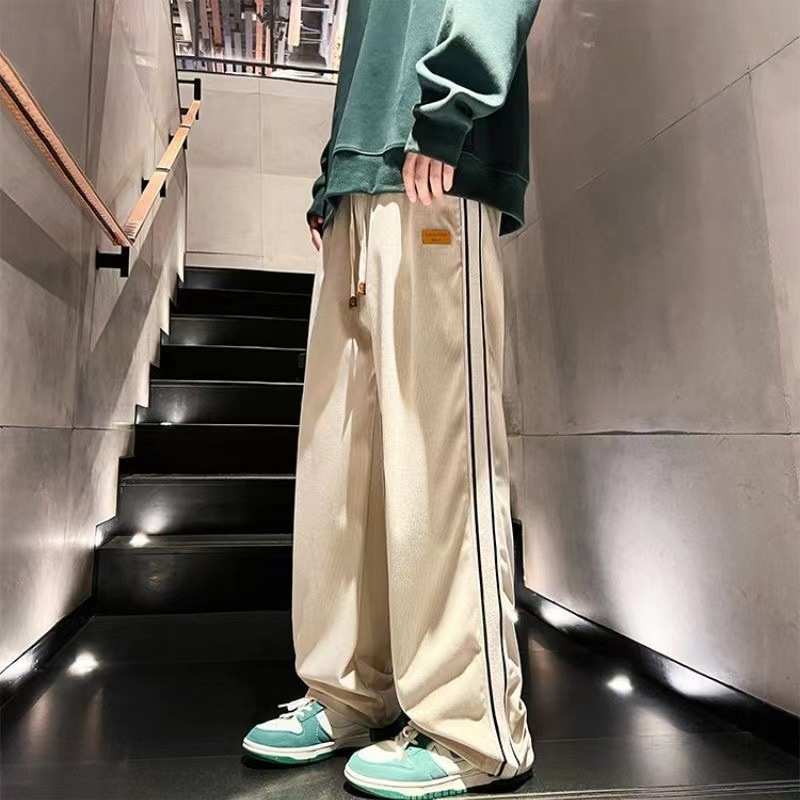 灯芯绒裤子男春秋季青少年宽松直筒阔腿裤潮流男生运动休闲长裤男