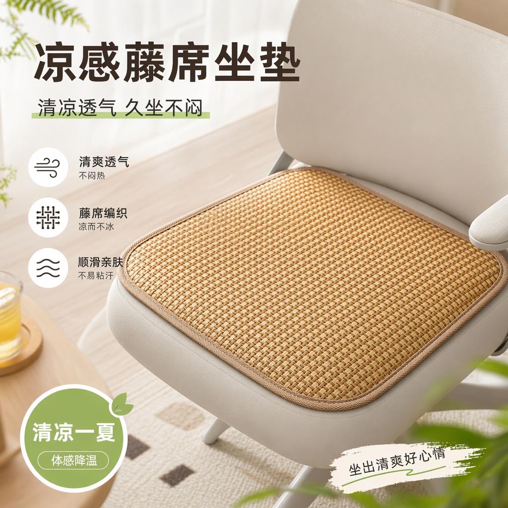 夏季凉席坐垫透气办公室椅垫汽车竹凉垫学生凳子屁垫家用凉感座垫