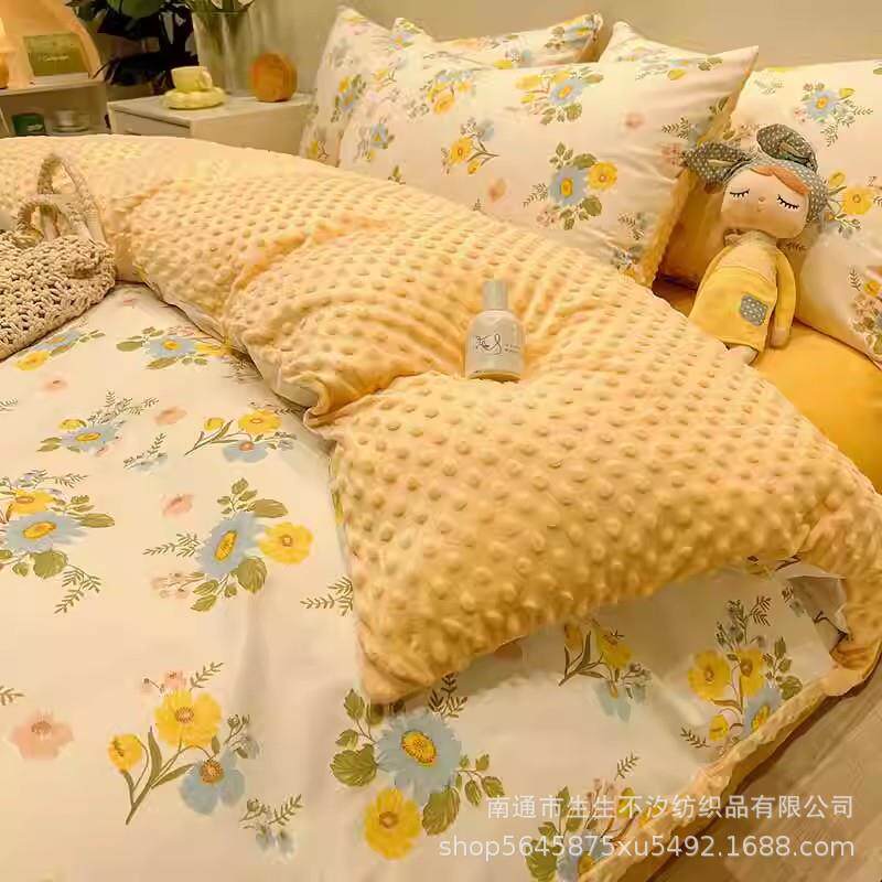 ab面全棉纯棉豆豆绒床上四件套牛奶珊瑚绒床单加绒被套三件套床笠
