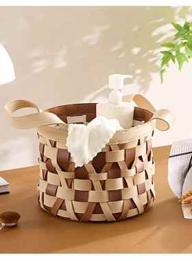 脏篮玩具杂2240物收篮纳衣筐手工编织皮革收纳轻创奢意