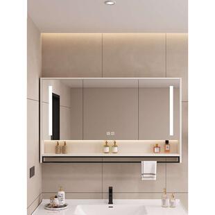 cs智能实木浴室镜柜卫生间壁挂墙式带灯梳妆镜子带置物架一体储物