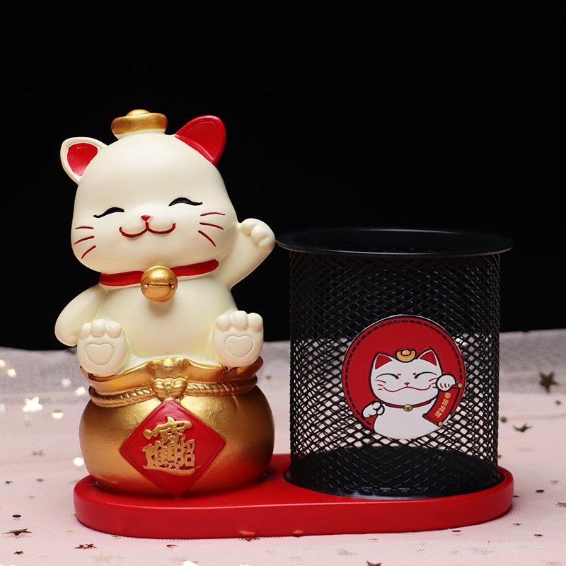 可爱招财猫笔筒创品财意指谁谁发桌物面收纳盒学生用品生日礼精店