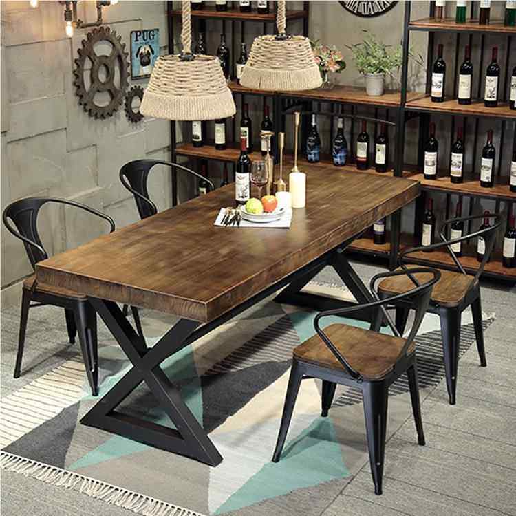 美式古条长餐桌复210528椅人 家用小户型4-6吃饭桌子铁艺咖啡厅桌,住宅家具,实木餐桌,淘宝优惠券,粉丝福利购,淘宝优惠卷