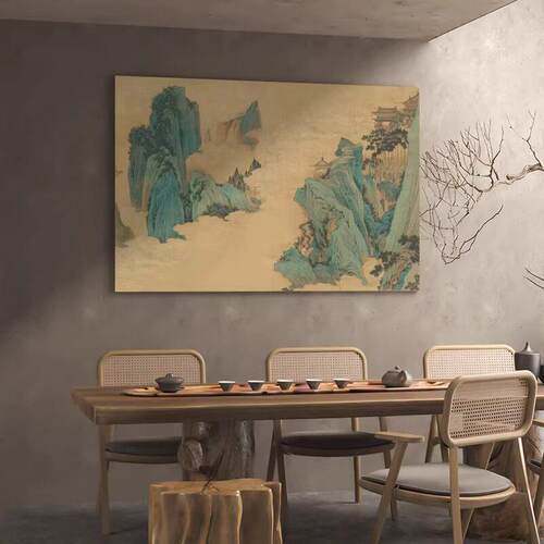 茶室新中式大气山水画客餐厅东方美学挂画会所空间禅意风景装饰画