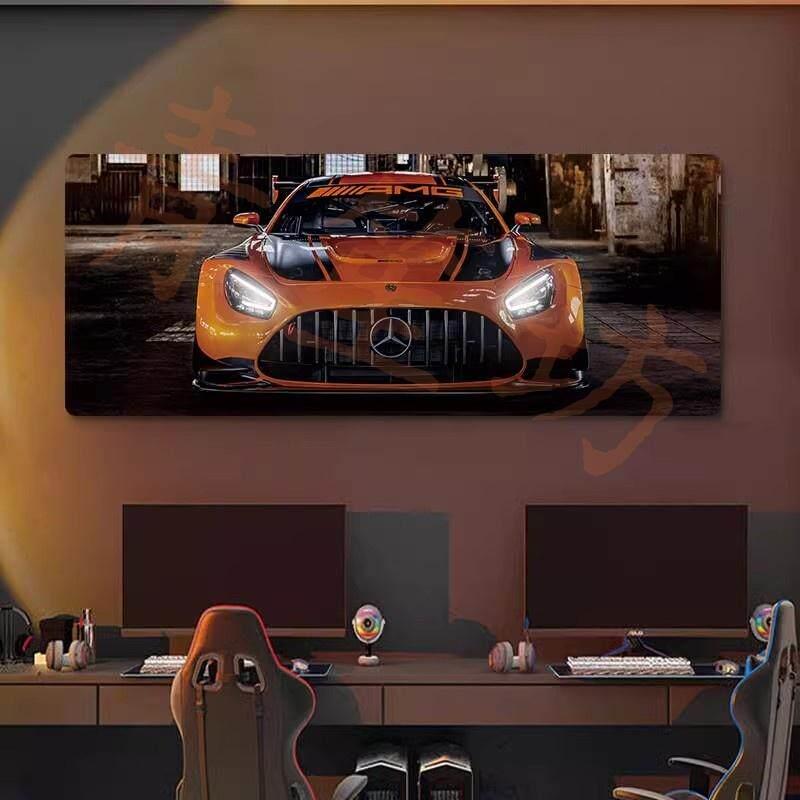 汽车挂画超跑车灯发光LED装饰画卧室电竞房壁画客厅沙发背景墙挂