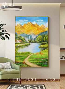 金山聚宝盆山水画玄关装饰画入户正对门走廊过道挂画高档聚财壁画