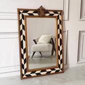 欧镜家居法式 饰镜覆古壁炉玄关镜壁挂浴室镜智能灯镜 轻奢黑白格装