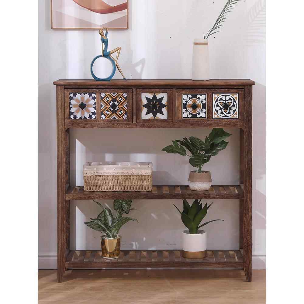 美式实木玄关柜复古做旧斗柜客厅收纳柜储物柜花架隔断柜餐边柜子