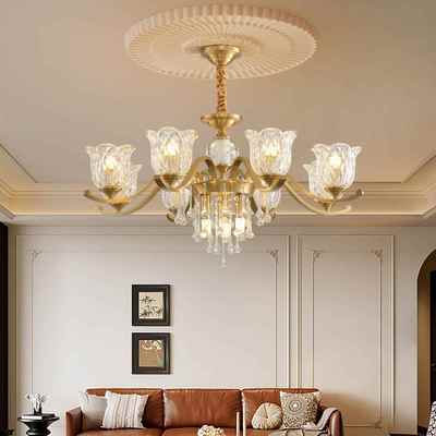 法式客厅护眼吊灯复古轻奢高端大气餐厅全铜氛围感水晶大厅灯413L