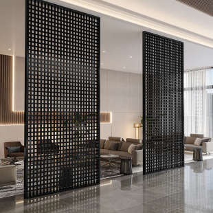 侘寂风格 栅隔断屏风铁艺现代简约十字网格子黑色金属客厅家用入户