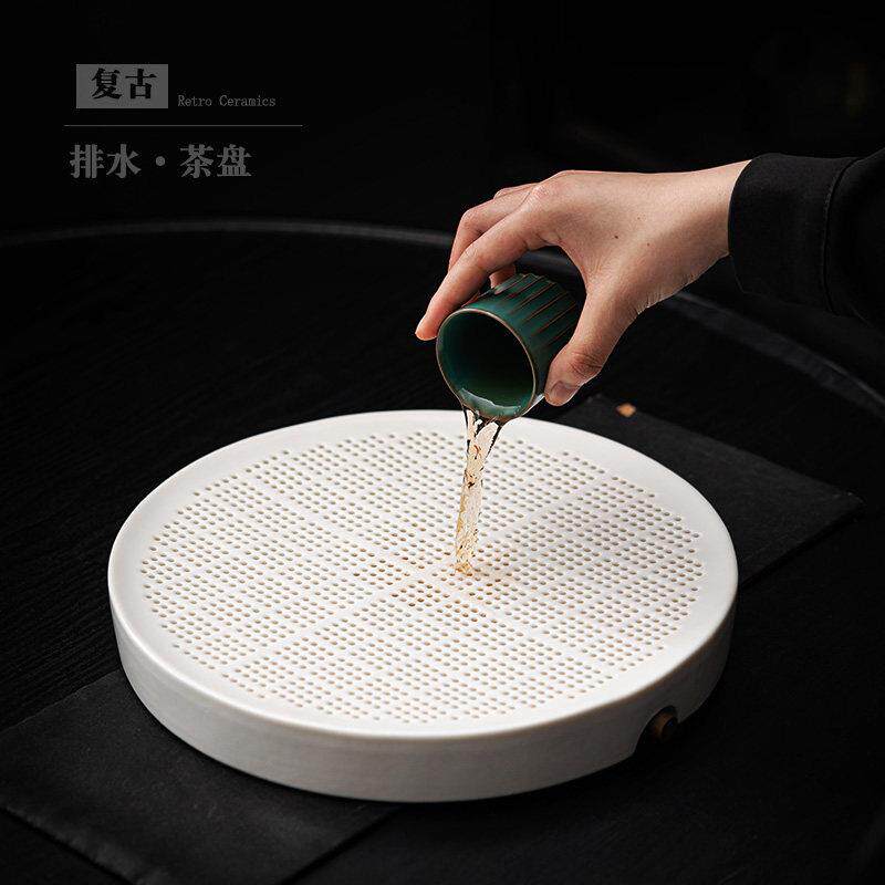 陶瓷茶盘家用现代简储公水排约水两用茶干泡台托盘会CP-22062客办