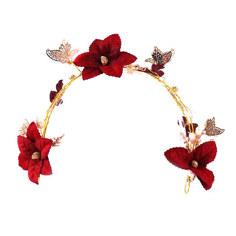 敬酒服头饰新娘红色头花发箍三件套新款简单大气结婚纱礼服发饰品