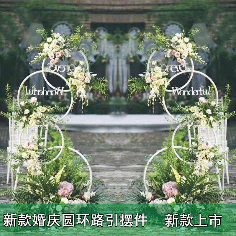 外贸婚庆道具铁艺花架背景圆环路引婚礼装饰花艺摆件正方圆圈吊顶