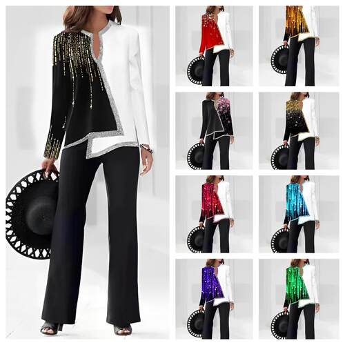 Women's collar shirt and pants set 女式领衬衫长裤套装