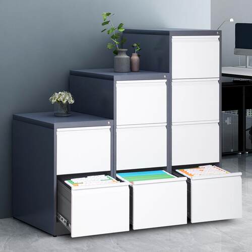 挂办公铁皮文件柜卡箱三斗矮物柜钢制柜抽屉式带锁A劳4/FC储KX-00