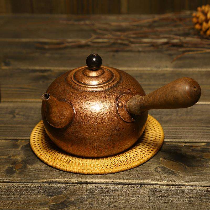 若容茶艺烧水铜壶煮茶壶纯紫铜加厚手工铜壶煮茶侧把仿古铜水壶