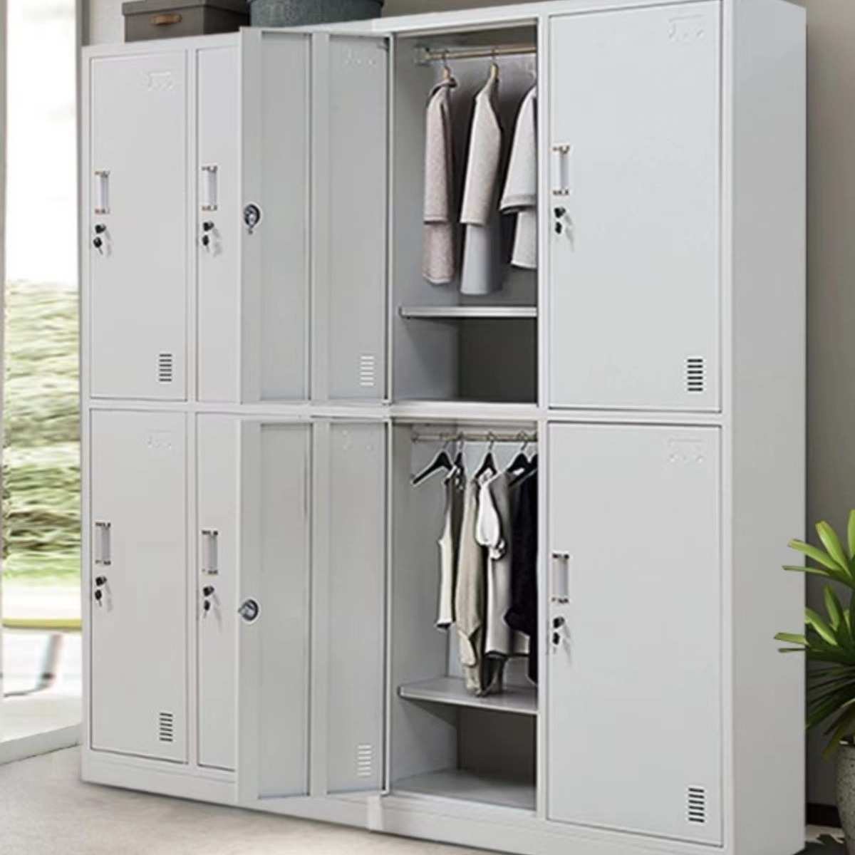 钢制更衣柜员工储物柜铁皮柜宿舍带锁六门换衣存包柜碗柜浴室鞋柜