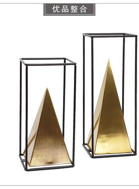 样板房现代新中式软装饰品创意家居金色三角摆件两件套BJ115-4-63