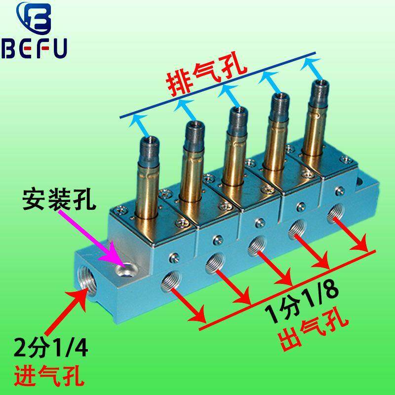 动气V1-06常闭型 带排气功岛 单电控开 能关通断 多路式电磁阀组