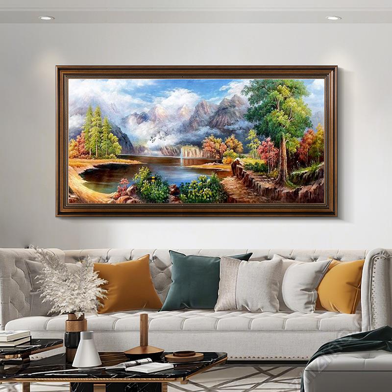 聚宝盆美式客厅装饰画沙发背景墙壁画复古欧式挂画油画风景山水画