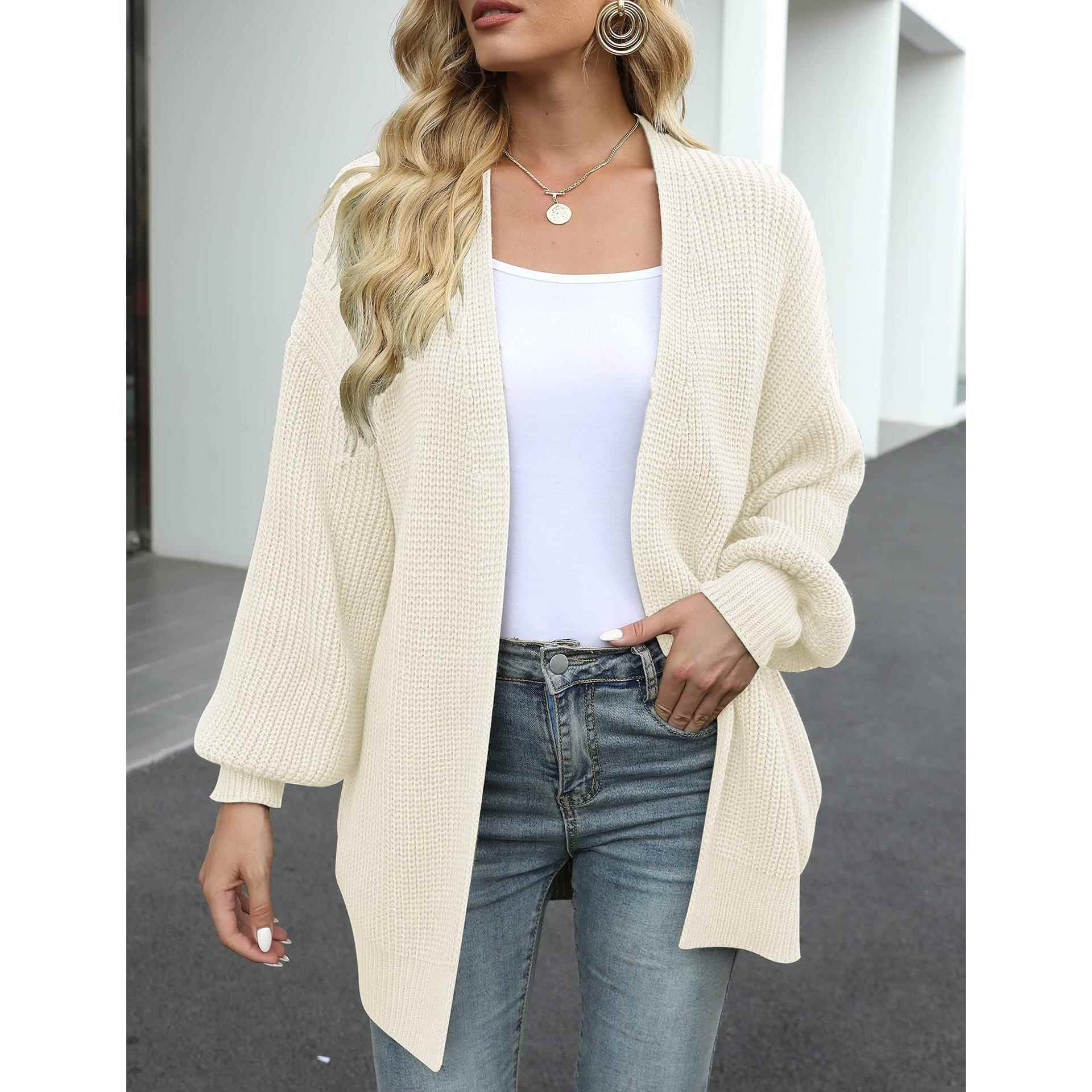 coat female sweater knitted buttonless and pockets with