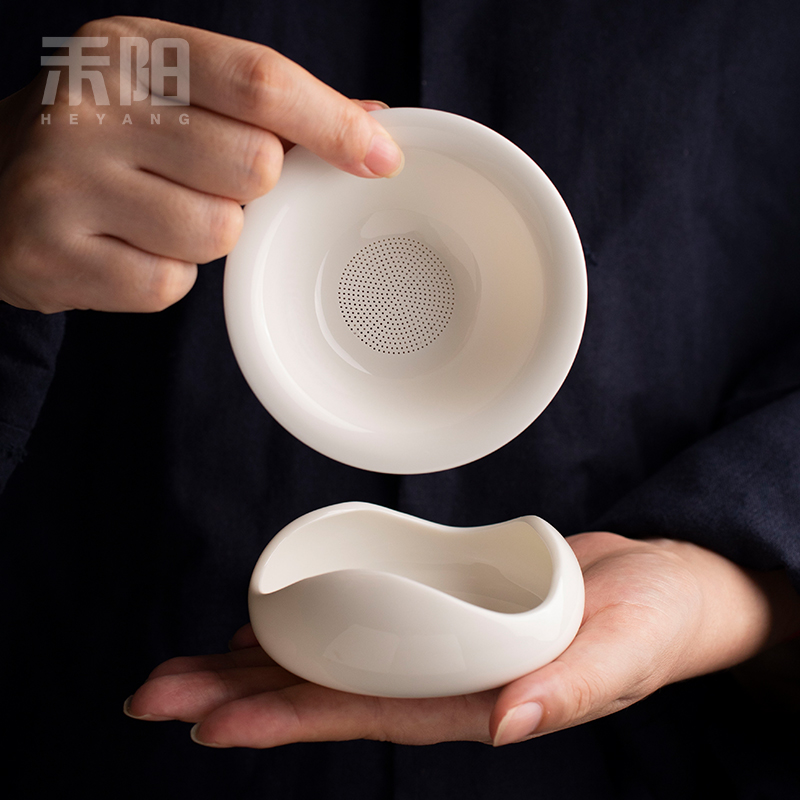 禾阳 羊脂玉瓷茶漏茶滤白瓷茶叶过滤网泡茶公道杯滤茶器茶道配件