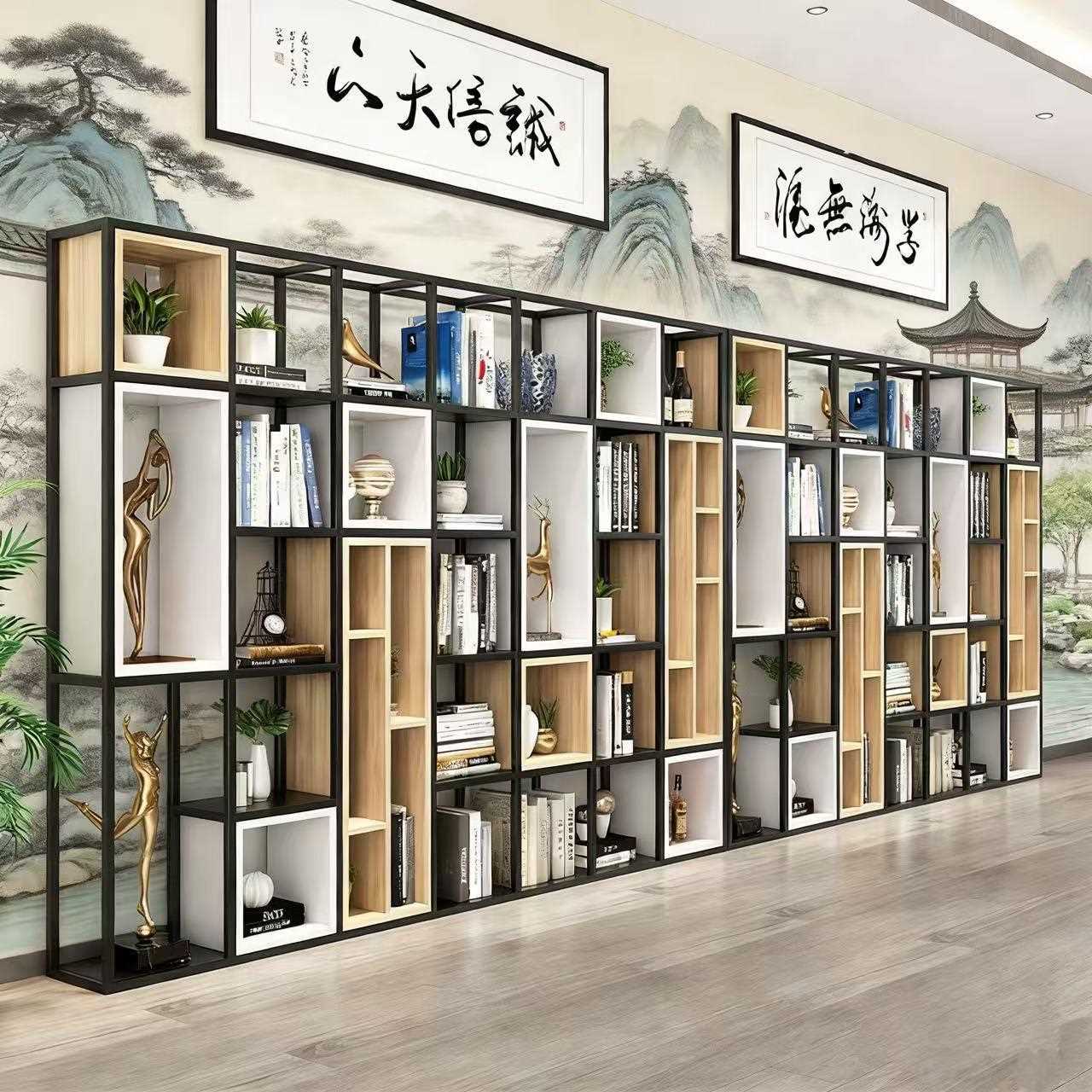 书架多宝阁柜屏厅风架客铁艺隔断墙置书l88888架物储物架工业风免