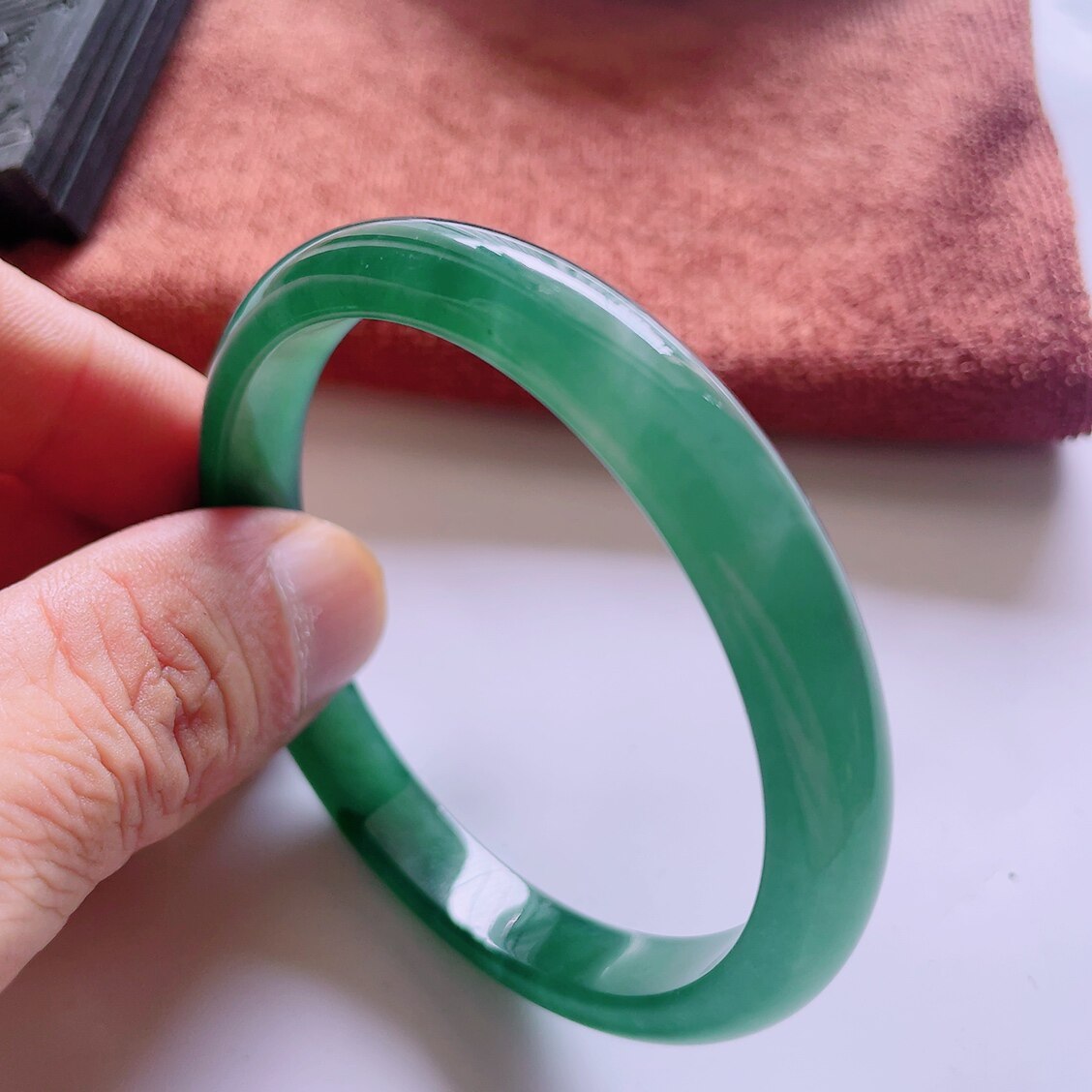 60圈口天然真品翡翠正品 水润气质细腻冰蓝水满色正圈手镯36.87g