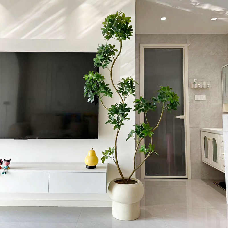 海虹景品鸭脚木绿植室内仿生盆栽轻奢客厅大型落地假植物