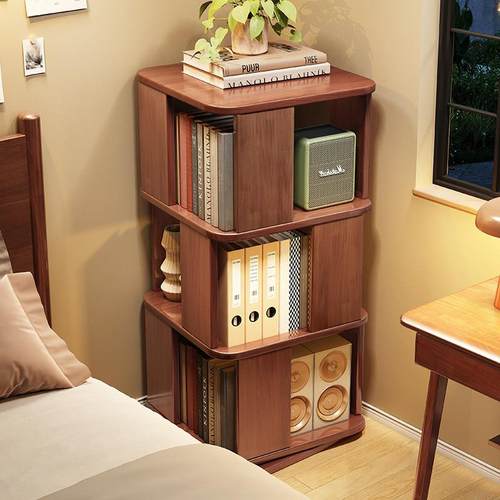 实木旋转书架落地省空间儿童绘本收纳架360度床头书柜客厅置物架