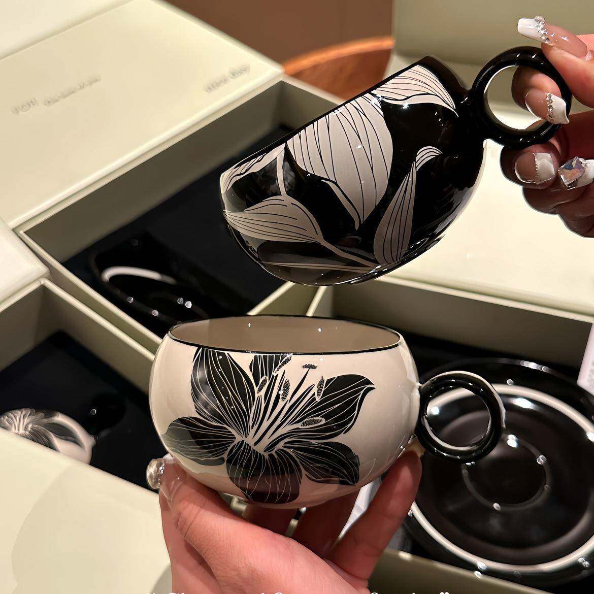 法式咖啡杯子套装高档精致下午茶杯早餐杯高颜值女复古陶瓷杯碟