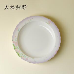 入野归松玉泥白瓷釉下手绘紫韵花姿粉彩花边壶承创意渐变紫干泡盘