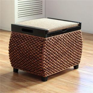 藤编收纳凳储物凳子实木收纳箱穿鞋凳家用可坐人沙发凳门口换鞋凳