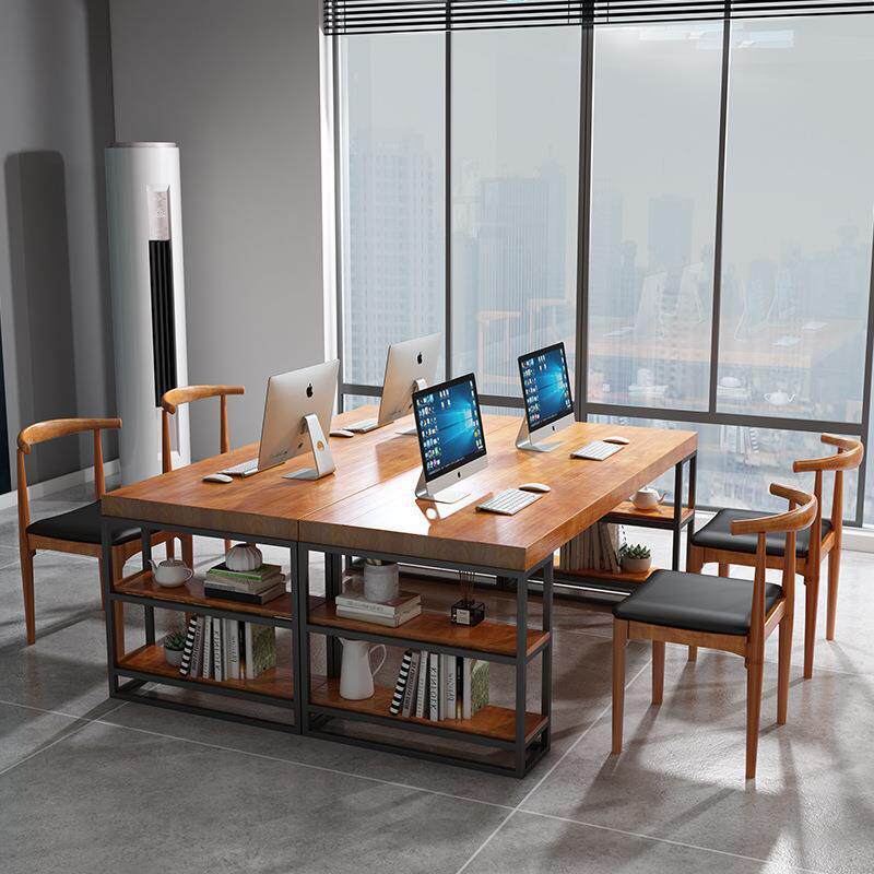 实木职员办公桌4人位员工电脑屏风工位工作台办公室桌子桌椅组合