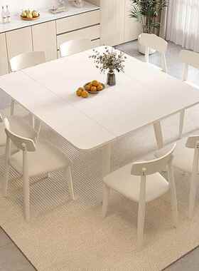 奶XTX方油风实木板餐桌可岩变桌两用长方形纯白色叠哑光可折伸缩